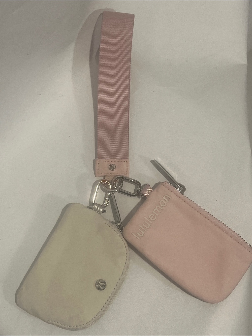 Lululemon dual pouch wristlet/coin Purses. In Pink Peony and White Opal